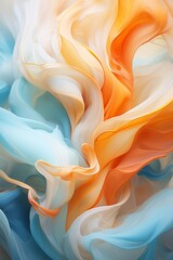colorful fluid flowing in the air with a blue and orange swirl