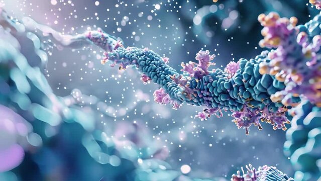 An animation of the rie assembly process with rRNA molecules and rial proteins coming together to form functional ries.