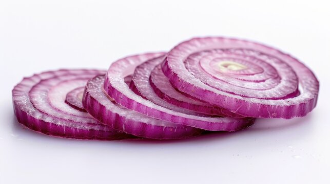 Isolated red onion slices on a white background
