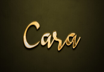 Old gold text effect of name Cara with 3D glossy style Mockup.
