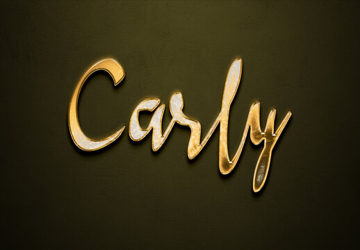 Old gold text effect of name Carly with 3D glossy style Mockup.