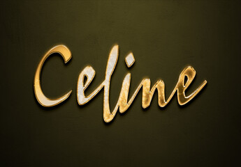 Old gold text effect of name Celine with 3D glossy style Mockup.
