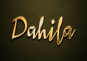 Old gold text effect of name Dahlia with 3D glossy style Mockup.