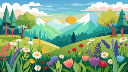 Naklejka premium spring-meadow-with-wildflowers