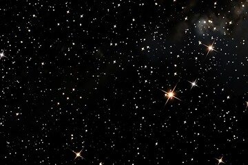 Starry night sky with glowing yellow and white stars