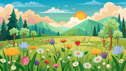 Naklejka premium spring-meadow-with-wildflowers