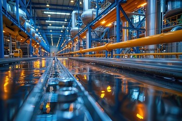 Fototapeta premium A clean, modern factory with zero emissions and green technology, demonstrating sustainable industrial practices.