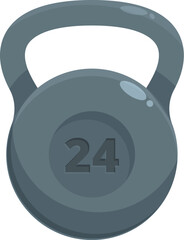 Heavy kettlebell is showing the number twenty four, representing weightlifting and fitness