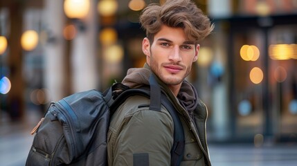 Young Male Travelers With A Bag Arriving At His Hotel Room, High Quality, HD