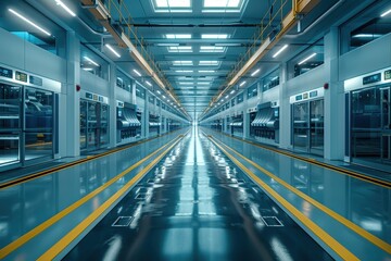 Obraz premium A clean, modern factory with zero emissions and green technology, demonstrating sustainable industrial practices.