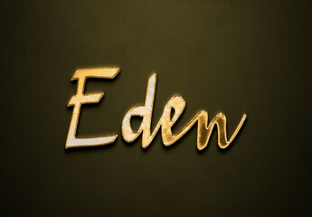 Old gold text effect of name Eden with 3D glossy style Mockup.