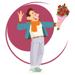 Man with bouquet flowers. Illustration for internet and mobile website.