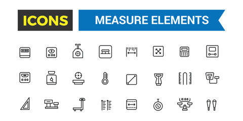 Measuring elements icon set. Outline icons pack. Editable vector icon and illustration.