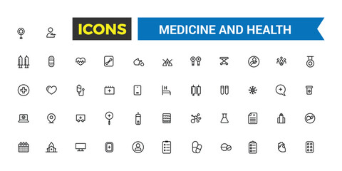 Medicine and Health symbols icon set. Editable vector icon and illustration.