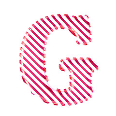 White symbol with pink diagonal ultra thin straps. letter g