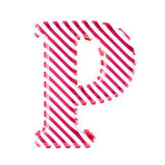 White symbol with pink diagonal ultra thin straps. letter p