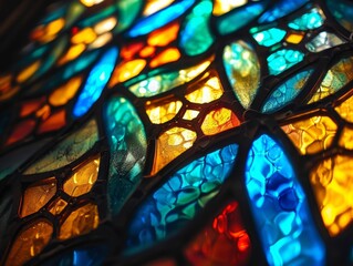 Intricate Stained Glass WindowBeautiful Abstract Design and Colorful Patterns