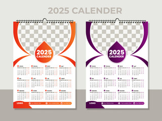 Vector single page colorful travel agency wall calendar design template. 2025 Calendar Template Design,. One page wall calendar design for 2025. Wall calendar vector for corporate.
