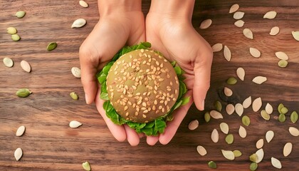 Person Holding Grass Made Vegetarian Hamburger