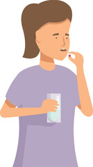Young woman is taking her daily dose of medicine with a glass of water