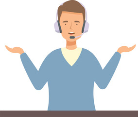 Male call center operator wearing headset is talking with customer