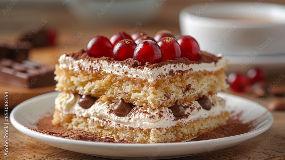 Canvas Prints focus on the delicate layers of a classic tiramisu dessert, highlighting the creamy mascarpone chees