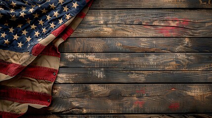 Rustic American Flag on Weathered Wooden Surface