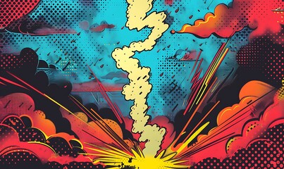 Retro Pop Art Thunderstorm Bold, Colorful Comic Panels with Striking Lightning