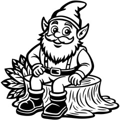 cartoon-dwarf-sitting-on-tree-stump