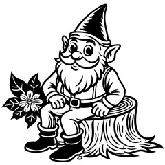 cartoon-dwarf-sitting-on-tree-stump
