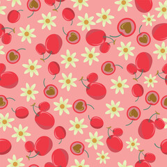 cherry fruit seamless pattern in flat vector	

