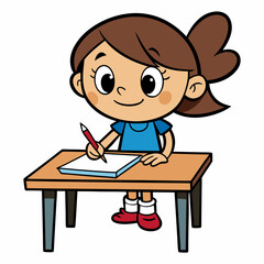 cute-girl-doing-task-on-table-cartoon-vector-icon