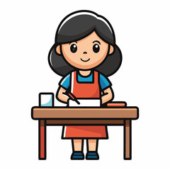 cute-girl-doing-task-on-table-cartoon-vector-icon