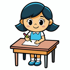 cute-girl-doing-task-on-table-cartoon-vector-icon