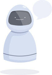 Friendly robot is communicating and talking with a speech bubble