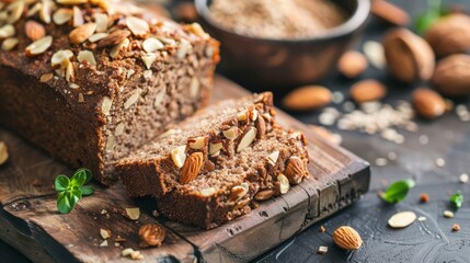 Healthy almond bread, Keto food, ketogenic diet.