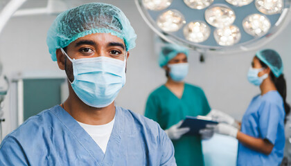 Middle eastern nurse in operating room looking at camera