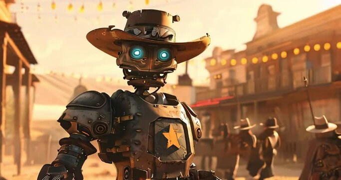 robot sheriff in a western town
