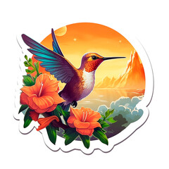 Obraz premium Image of Hummingbirds with Florals, for Stickers, T-shirt Print, Cap, Mug, Slippers, Mousepad, with Transparent Background PNG
