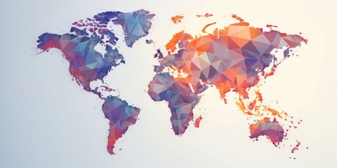 Polygonal world map on a white background. The various bright world map made from polygon material. Geometric and digital data concept. Design for modern graphics, infographic, web background. AIG35.