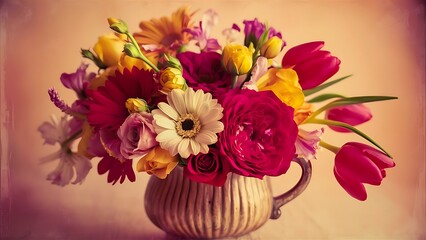 Close up colorful bunch of beautiful flowers vintage or retro tone