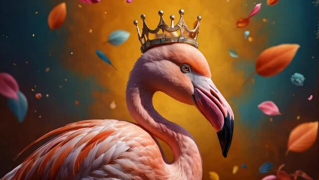 Beautiful flamingo with a golden crown on his head