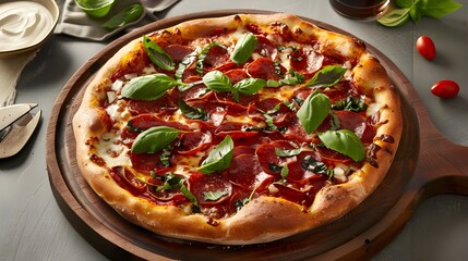 pizza on a wooden table