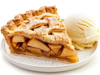 Apple Pie Slice A slice of apple pie with a scoop of ice cream