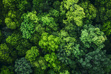 Fototapeta premium Aerial View of a Lush Green Forest with Various Shades of Vibrant Foliage, Creating a Textured Canopy in a Natural Setting