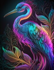colorful background with crane bird and decoration 