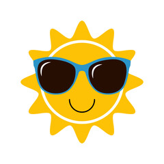 Sun in sunglasses on a white background, vector illustration.