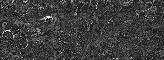 Seamless black and white paisley ornament, Hand-drawn pattern for textiles. Doodle art flowers tattoo