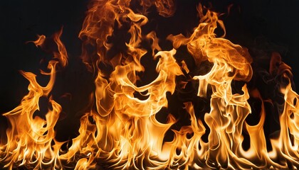 Fiery Flames Against Black Background