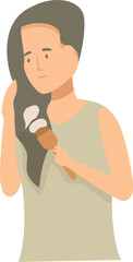 Fototapeta premium Woman is applying a hair mask treatment, holding a comb in her hand